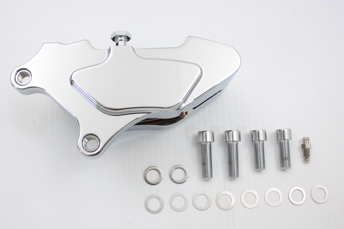 Chrome Front 4 Piston Caliper with Pads - Click Image to Close