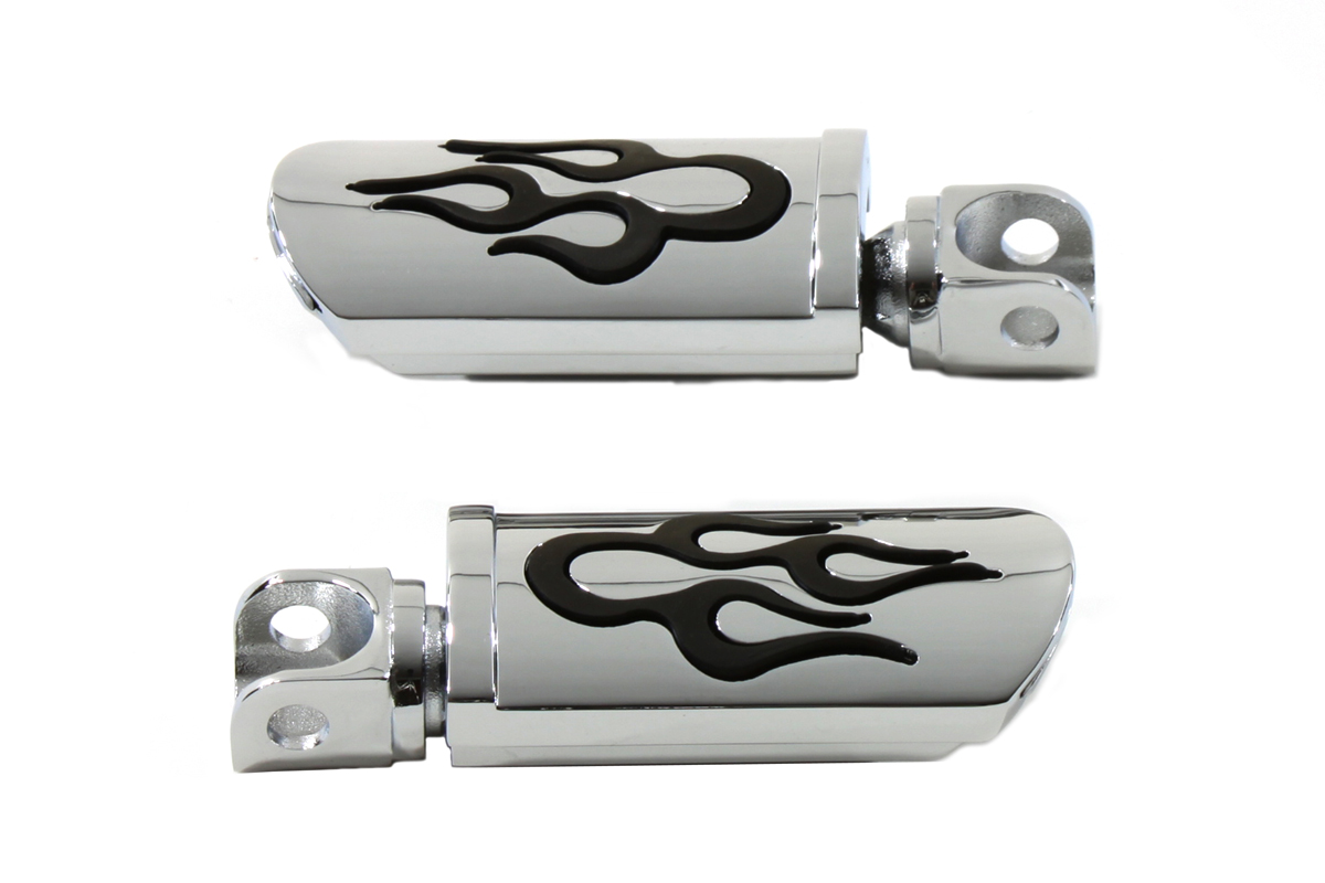 Flame Style Adjustable Footpeg Set Chrome - Click Image to Close