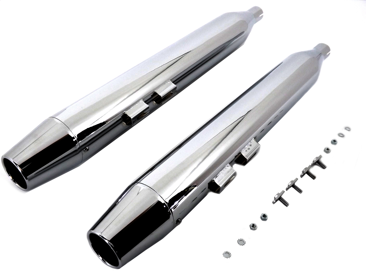 Muffler Set with Chrome Long Tapered End Tips - Click Image to Close
