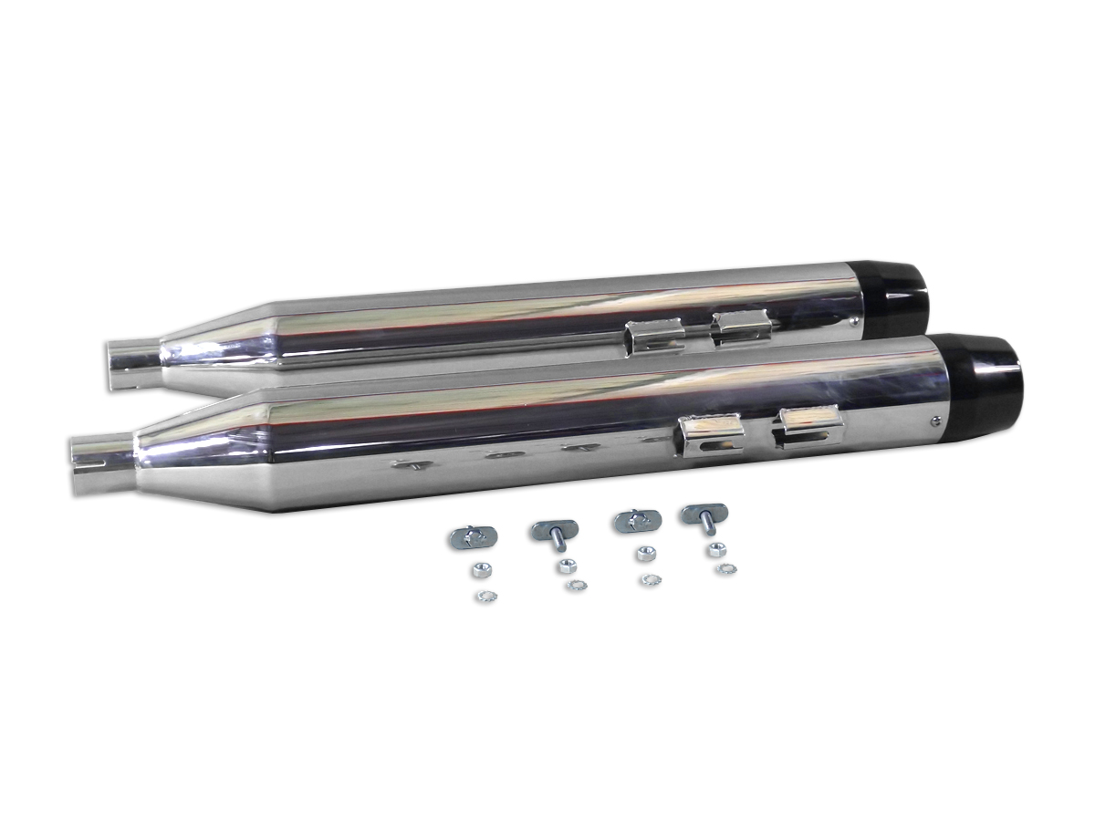Chrome Muffler Set with Black Medium Tapered End Tips - Click Image to Close