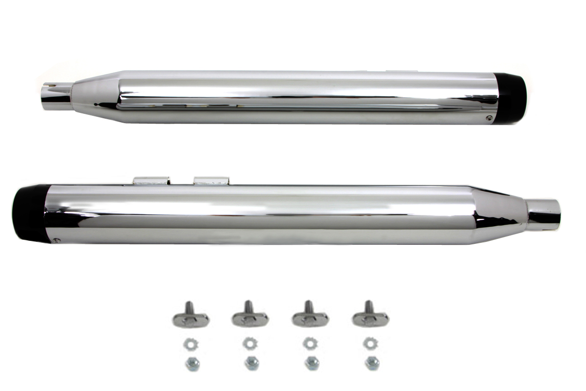Chrome Muffler Set With Black Medium Tapered End Tips - Click Image to Close