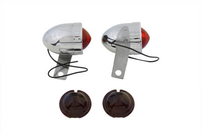 Chrome Bullet Marker Lamp Set with Red Lens - Click Image to Close
