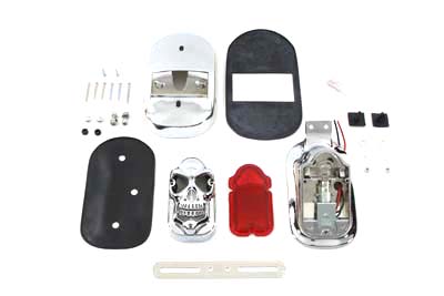 Chrome Tombstone Tail Lamp Kit with Skull Grill - Click Image to Close