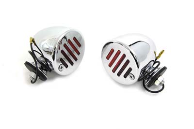 Chrome Shielded Bullet Marker Lamp Set with Red lens - Click Image to Close
