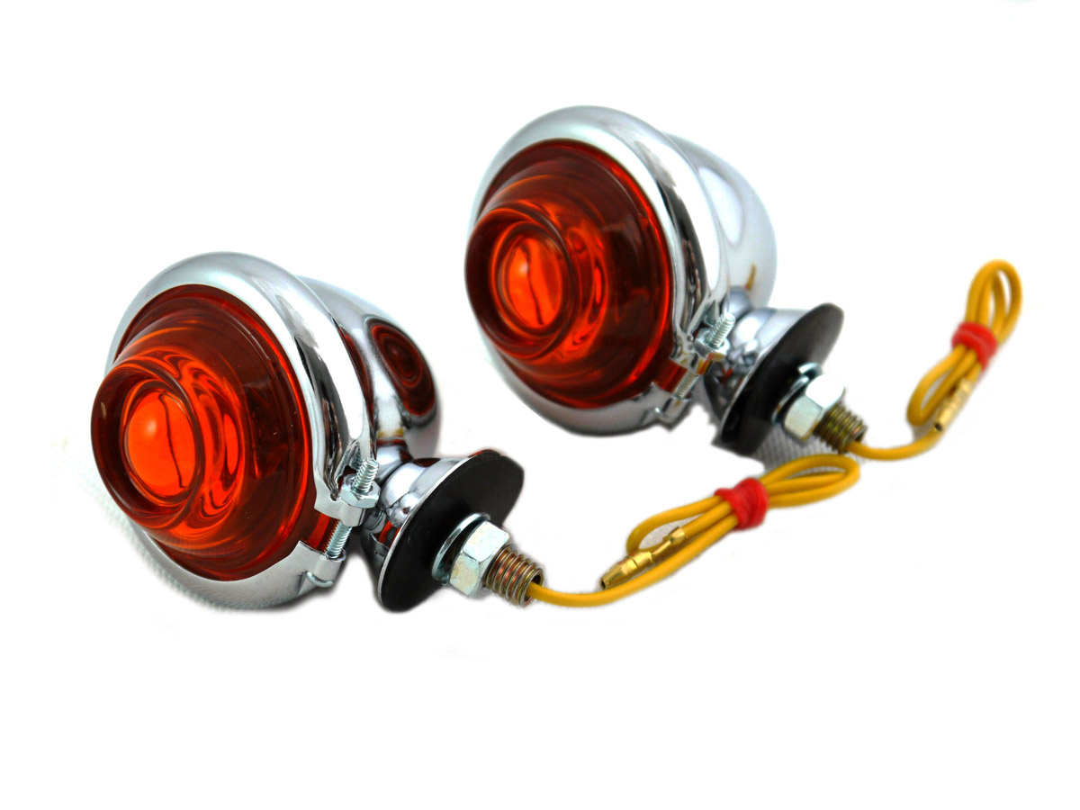 Chrome Turn Signal Set Bullet with Amber Lens - Click Image to Close