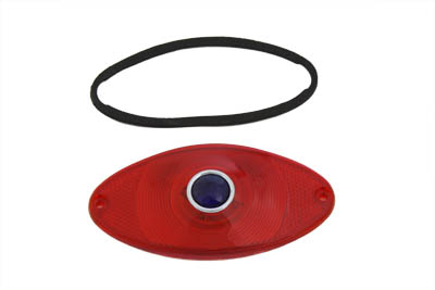 Tail Lamp Lens Cateye Style Red with Blue Dot Chrome - Click Image to Close