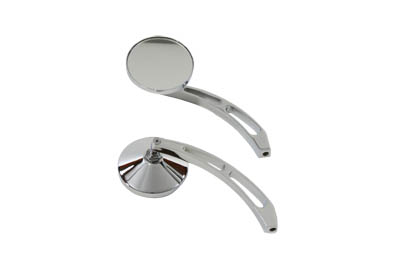 Smooth Round Mirror Set Die Cast with Billet Curved Stem - Click Image to Close