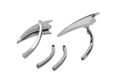Crescent Style Mirror Set with Solid Billet Stems, Chrome