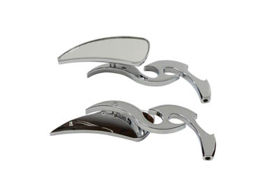 Tear Drop Mirror Set with Billet Tribal Rogue Stems, Chrome - Click Image to Close