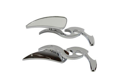 Tear Drop Mirror Set with Billet Tribal Rogue Stems, Chrome