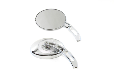 Oval Mirror Set with Billet 3 Slot Stem, Chrome - Click Image to Close