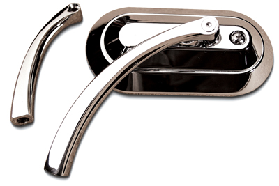 Oval Mirror with Billet Curved Stem, Chrome - Click Image to Close