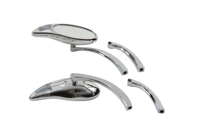 Tear Drop Mirror Set with Solid Billet Stems, Chrome - Click Image to Close