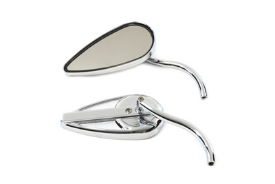 Tear Drop Mirror Set with Billet Long Stems, Chrome - Click Image to Close