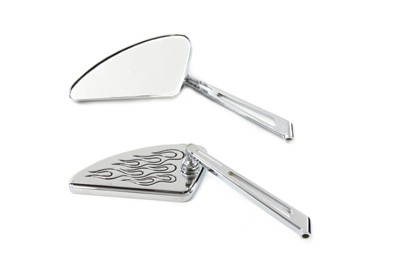 Flame Tear Drop Mirror Set with Slotted Stems, Chrome