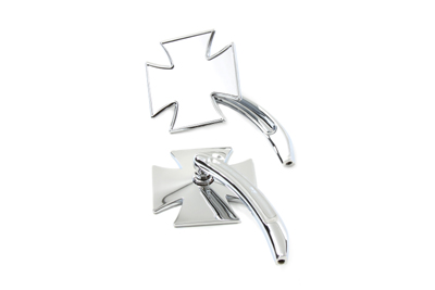 Maltese Mirror Set with Billet Curved Stems - Click Image to Close