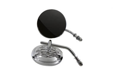 Round Flame Mirror Set Chrome with Round Stems - Click Image to Close