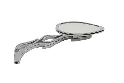 Tear Drop Mirror with Billet Flame Stem, Chrome - Click Image to Close