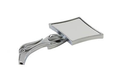 Diamond Mirror with Billet Flame Stem, Chrome - Click Image to Close