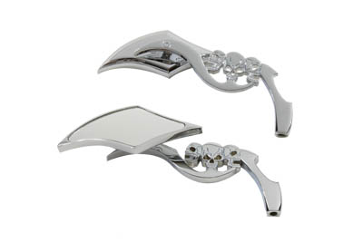 Diamond Shaped Mirror Set with Billet Tri Skull Stems - Click Image to Close