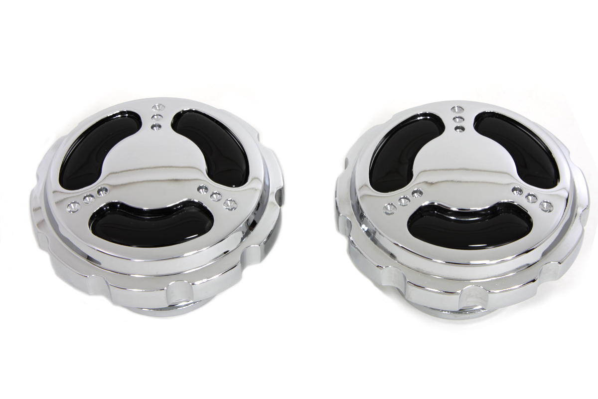 Chrome Tri-Bar Style Vented and Non-Vented Gas Cap Set - Click Image to Close