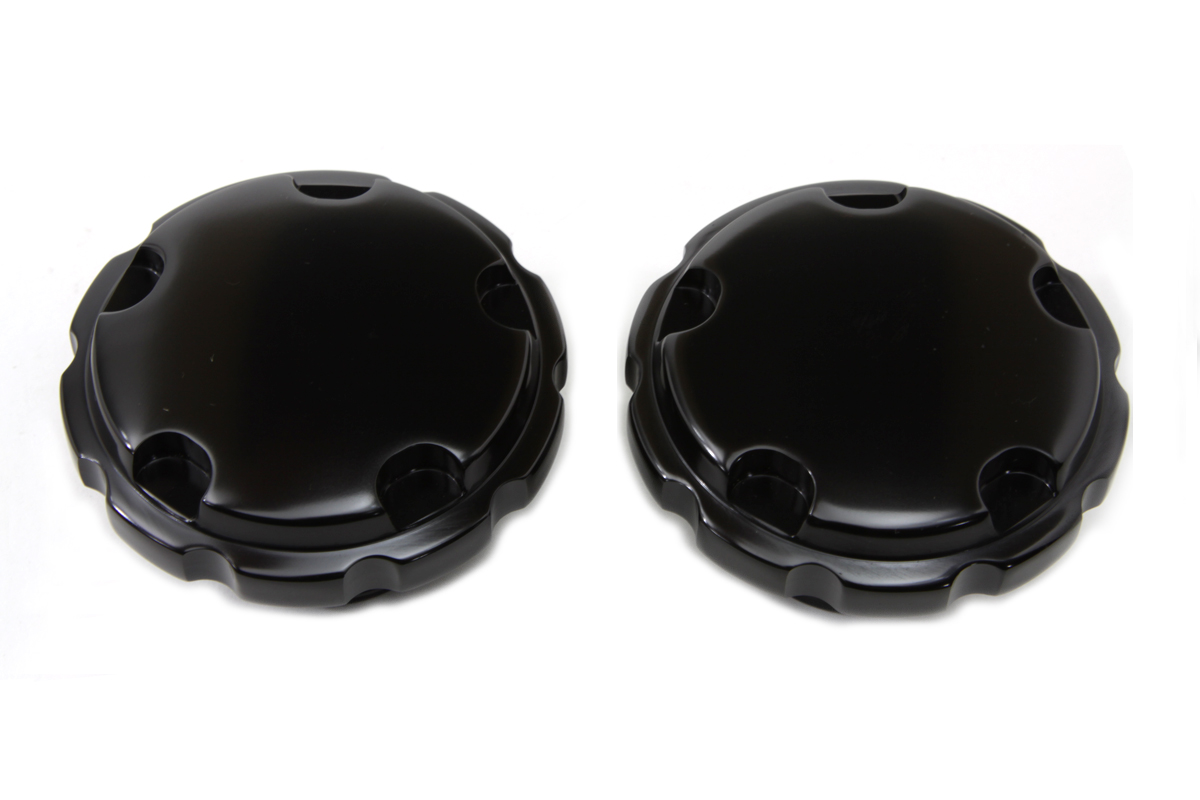 Black Techno Style Vented and Non-Vented Gas Cap Set - Click Image to Close