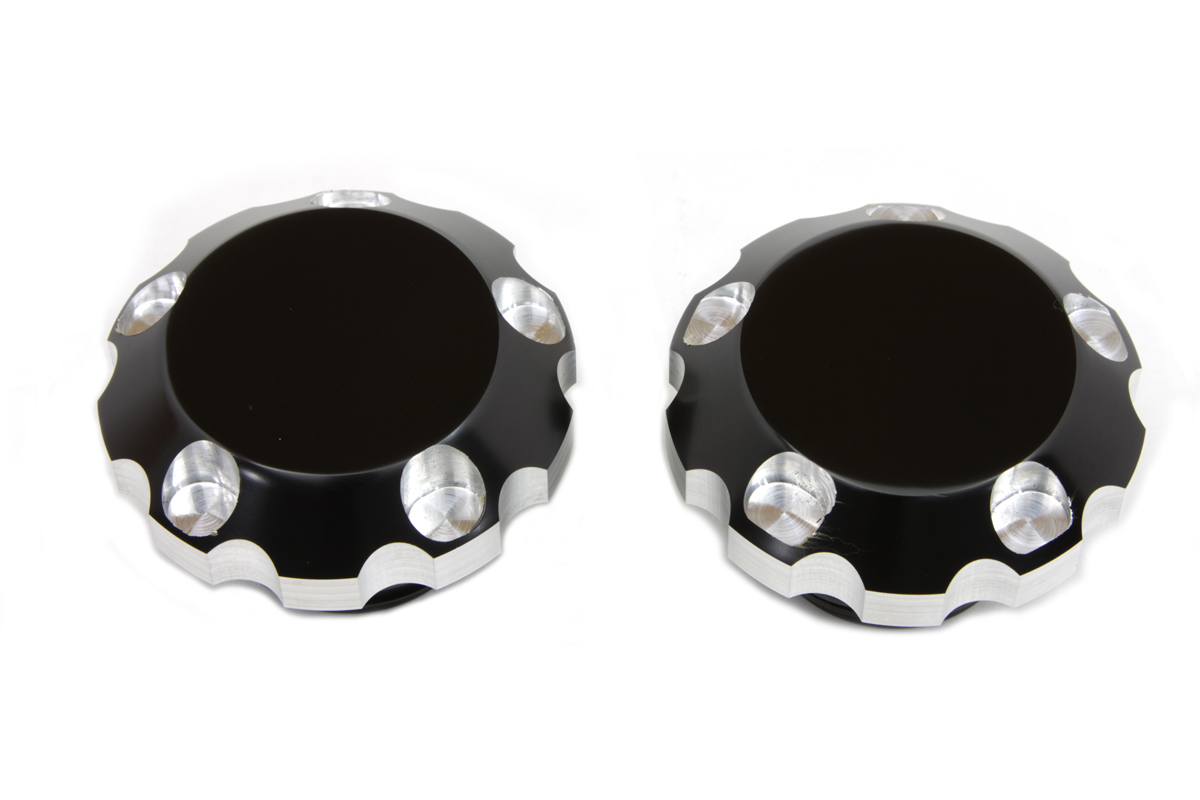 Black Techno Tri-Bar Style Vented and Non-Vented Gas Cap Set - Click Image to Close