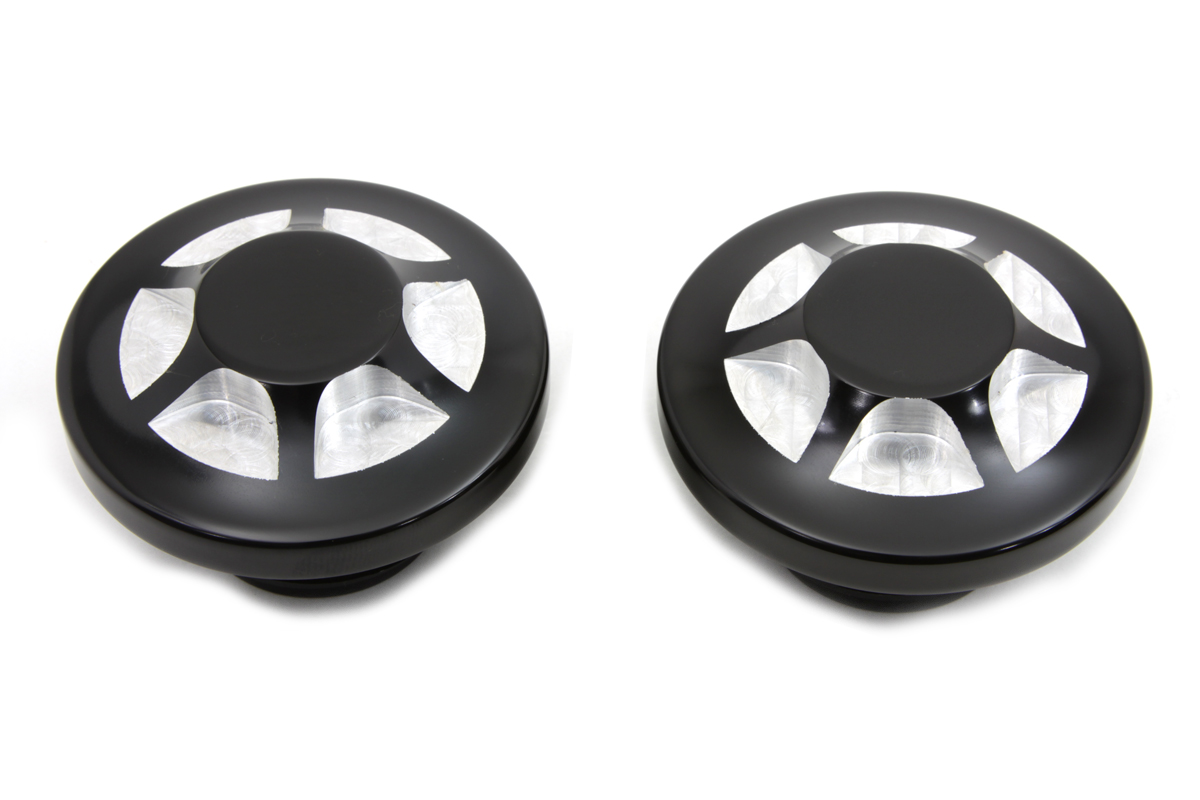 Black Prismatic Style Vented and Non-Vented Gas Cap Set - Click Image to Close