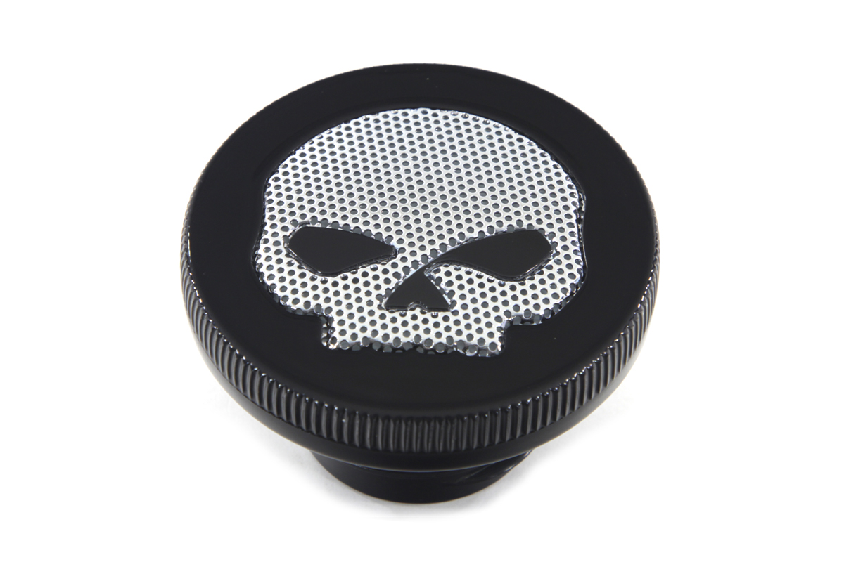 Black Skull Style Vented Gas Cap - Click Image to Close