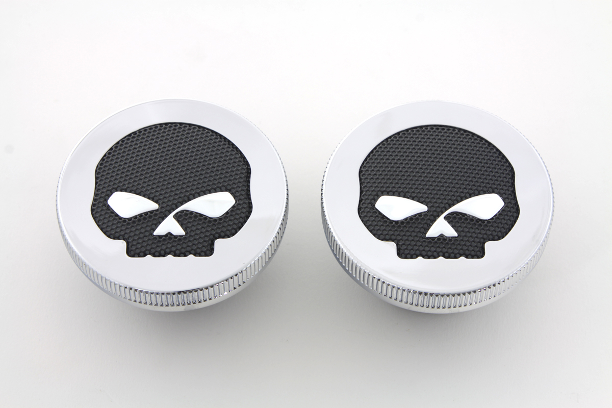 Chrome Skull Style Vented and Non-Vented Gas Cap Set - Click Image to Close