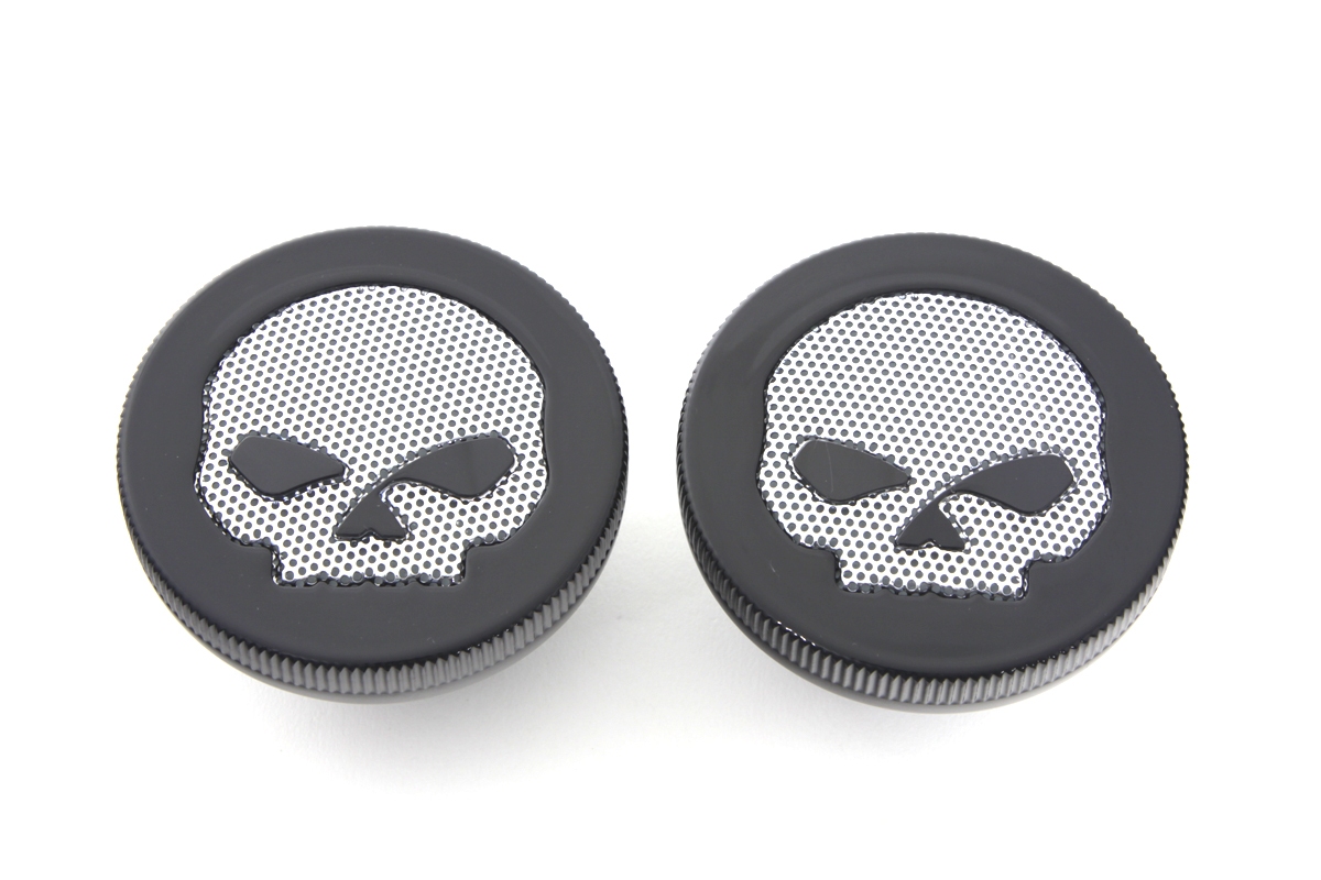 Black Skull Style Vented and Non-Vented Gas Cap Set - Click Image to Close