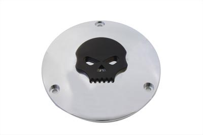 Chrome Derby Cover with Black Raised Skull - Click Image to Close