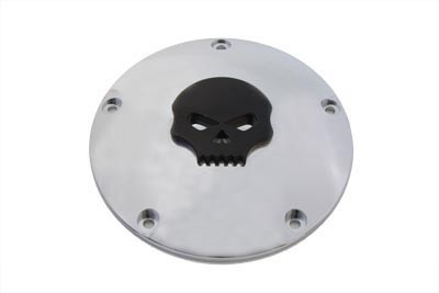 Chrome Derby Cover with Black Skull - Click Image to Close