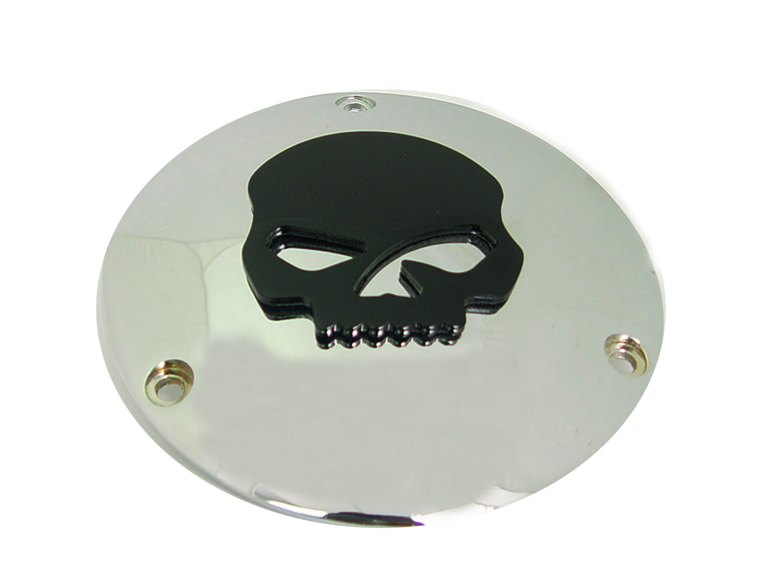 Chrome Derby Cover with Black Skull