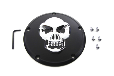 Black Derby Cover with Chrome Skull - Click Image to Close
