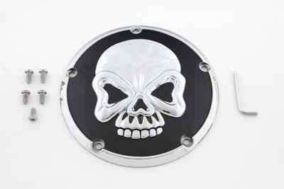 Skull Design 5 Hole Derby Cover Chrome