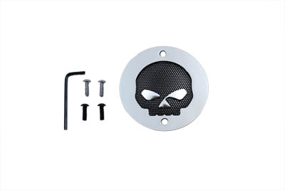 Black Mesh Skull Ignition System Cover 2-Hole Chrome - Click Image to Close