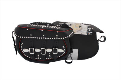 Black Leather Saddlebags With Red Trim - Click Image to Close