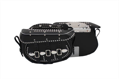 Black Leather Saddlebags With White Trim - Click Image to Close