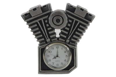 V-Twin Pewter Motorcycle Clock 3-1/2" Tall - Click Image to Close