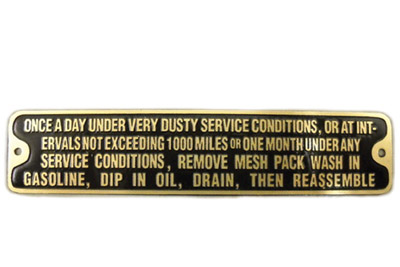 Linkert Brass Air Cleaner Instruction Tag - Click Image to Close